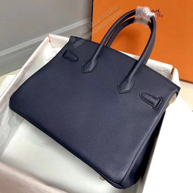 Hermes女包 愛馬仕Birkin Hermes鉑金包 togo小牛皮 深藍色 蠟線半手工縫製  am1707
